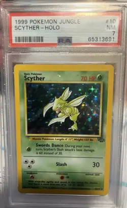 1999 Pokemon Jungle UNLIMITED #26 Scyther Holo PSA 7 - Image 1
