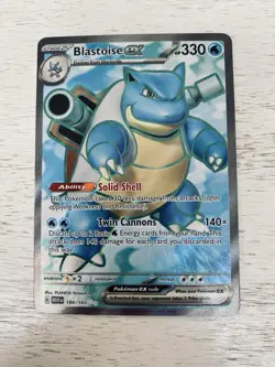 Pokemon Blastoise EX MEW 184/165 Englisch NM 2023 Karmesin & Purpur 151 Turtok - Image 1