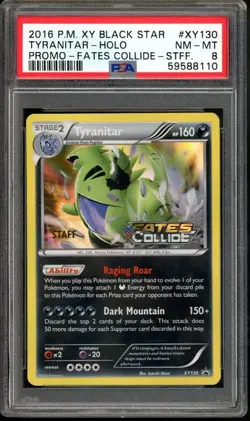 STAFF Tyranitar Pokemon 2016 Fates Collide Prerelease Promo English #XY130 PSA 8 - Image 1