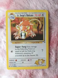 Pokemon Lt. Surge's Raticate Gym Heroes Unlimited 51/132 TCG Card - Image 1