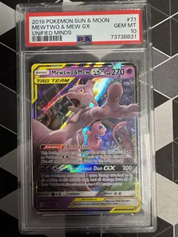 Pokemon Mewtwo & Mew GX Unified Minds 71 Tag Team PSA 10 - Image 1