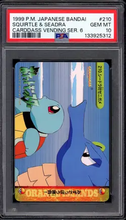 1999 Pokemon JP Bandai Carddass Vending Series 6 Squirtle & Seadra #210 PSA 10 - Image 1