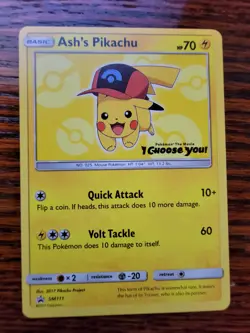 Ash's Pikachu SM111 Black Star Promo Pokemon TCG Card - I Choose You Movie Promo - Image 1