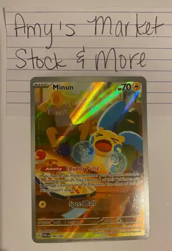 Pokemon Card Minun 194/182 NM Paradox Rift IR Illustration Rare TCG - Image 1