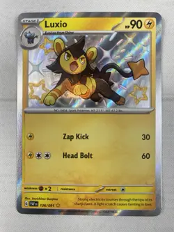 Luxio 136/091 SV: Paldean Fates Baby Shiny Rare Holo Pokemon Card NM - Image 1