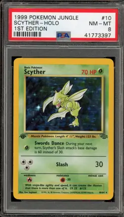 Pokemon Scyther Jungle 1st Edition Holo Rare #10 PSA 8 - Image 1