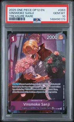 2025 ONE PIECE OP12-LEGACY OF THE MASTER TREASURE RARE VINSMOKE SANJI PSA 10 - Image 1