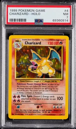 1999 POKEMON BASE SET UNLIMITED #4 CHARIZARD-HOLO PSA 7 - Image 1