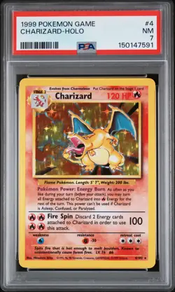 1999 POKEMON BASE SET UNLIMITED #4 CHARIZARD-HOLO PSA 7 - Image 1