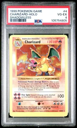 Shadowless Charizard Holo Base Set1999 Pokemon Game #4 VG-EX PSA 4 - Image 1