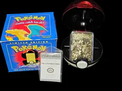 Vintage Pokemon Charizad 23K Gold Plated Trading Card w/ Box & COA 90s Blue Box - Image 1