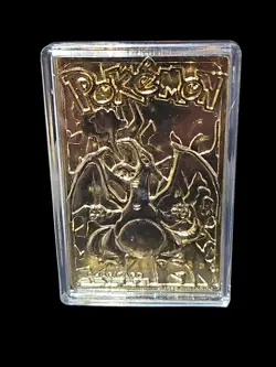 Vintage Pokemon Charizad 23K Gold Plated Trading Card w/ Box & COA 90s Blue Box - Image 2