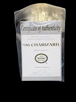 Vintage Pokemon Charizad 23K Gold Plated Trading Card w/ Box & COA 90s Blue Box - Image 4