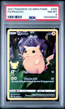 PSA 8 - PIKACHU 2021 POKEMON CELEBRATIONS FA 005/025 FULL ART Red - Image 1