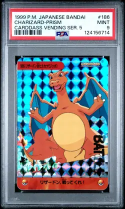 POKEMON CHARIZARD PRISM 186 1999 JAPANESE BANDAI CARDDASS ANIME PSA 9 Mint - Image 1