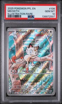 2025 POKEMON PFL EN-PHANTASMAL FLAMES ILLUSTRATION RARE #106 MEOWTH PSA 10 - Image 1