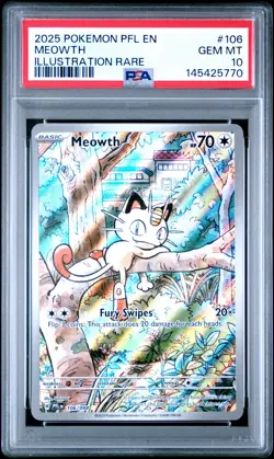 2025 POKEMON PFL EN-PHANTASMAL FLAMES ILLUSTRATION RARE #106 MEOWTH PSA 10 - Image 1