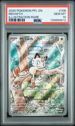2025 POKEMON PFL EN-PHANTASMAL FLAMES ILLUSTRATION RARE #106 MEOWTH PSA 10 - Image 1