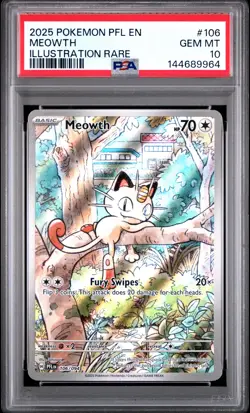 2025 POKEMON PFL EN-PHANTASMAL FLAMES ILLUSTRATION RARE #106 MEOWTH PSA 10 - Image 1