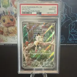 2025 POKEMON PFL EN-PHANTASMAL FLAMES ILLUSTRATION RARE MEOWTH 106 PSA 10 - Image 1