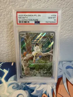 2025 Pokemon PFL EN Phantasmal Flames Meowth #106 Illustration Rare PSA 10 - Image 1