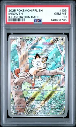 2025 Pokemon PFL En Phantasmal Flames Meowth Illustration Rare #106 PSA 10 Gem - Image 1