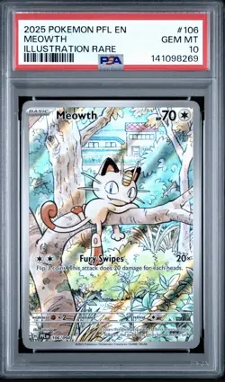 2025 POKEMON PFL EN-PHANTASMAL FLAMES ILLUSTRATION RARE #106 MEOWTH PSA 10 - Image 1