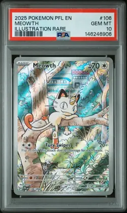 2025 POKEMON PFL EN-PHANTASMAL FLAMES ILLUSTRATION RARE #106 MEOWTH PSA 10 - Image 1