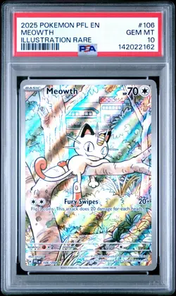 2025 POKEMON PFL EN-PHANTASMAL FLAMES ILLUSTRATION RARE #106 MEOWTH PSA 10 - Image 1