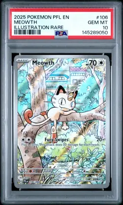 2025 POKEMON PFL EN-PHANTASMAL FLAMES ILLUSTRATION RARE #106 MEOWTH PSA 10 - Image 1