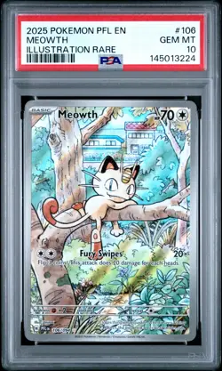 2025 POKEMON PFL EN-PHANTASMAL FLAMES ILLUSTRATION RARE #106 MEOWTH PSA 10 - Image 1