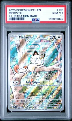 2025 POKEMON PFL EN-PHANTASMAL FLAMES ILLUSTRATION RARE #106 MEOWTH PSA 10 - Image 1