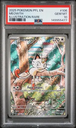 2025 POKEMON PFL EN-PHANTASMAL FLAMES ILLUSTRATION RARE #106 MEOWTH PSA 10 - Image 1