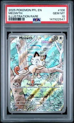 2025 POKEMON PFL EN-PHANTASMAL FLAMES ILLUSTRATION RARE #106 MEOWTH PSA 10 - Image 1