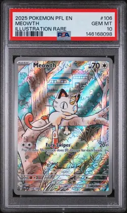 2025 POKEMON PFL EN-PHANTASMAL FLAMES ILLUSTRATION RARE #106 MEOWTH PSA 10 - Image 1