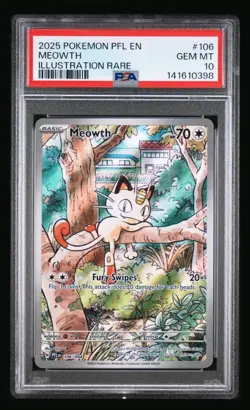 2025 POKEMON PFL EN-PHANTASMAL FLAMES ILLUSTRATION RARE MEOWTH 106 PSA 10 - Image 1