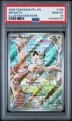 2025 POKEMON PFL EN-PHANTASMAL FLAMES ILLUSTRATION RARE #106 MEOWTH PSA 10 - Image 1