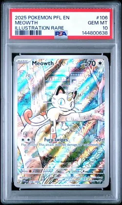 2025 POKEMON PFL EN-PHANTASMAL FLAMES ILLUSTRATION RARE #106 MEOWTH PSA 10 - Image 1