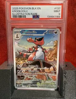 2025 Pokemon Black Bolt BLK En Krookodile Illustration Rare #137 PSA 9 Mint - Image 3