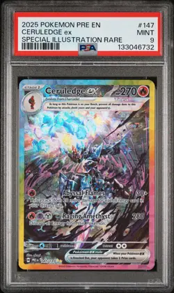 2025 POKEMON PRISMATIC EVOLUTIONS SPECIAL ILLUSTRATION RARE CERULEDGE EX PSA 9 - Image 1