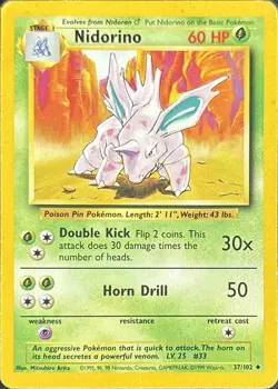 Nidorino 37/102 Uncommon Base Set Unlimited Pokemon Lightly Played - Image 1