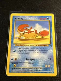 Pokemon TCG Krabby Fossil 51/62 Regular Unlimited Common MP - Image 1