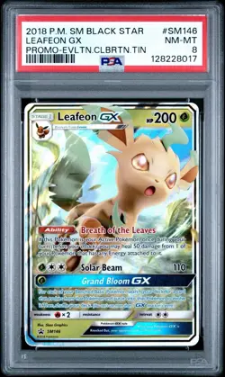 2018 POKEMON SM BLACK STAR PROMO EVOL. CELEBRATION TIN LEAFEON GX SM146 PSA 8 - Image 1