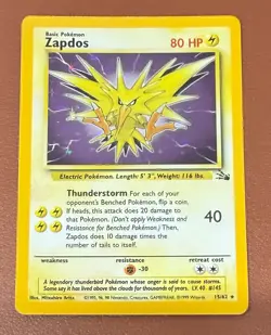 POKEMON TCG ZAPDOS 15/62 RARE HOLO FOSSIL SET EX/NEAR MINT PACK TO FOLDER - Image 1