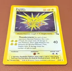 POKEMON TCG ZAPDOS 15/62 RARE HOLO FOSSIL SET EX/NEAR MINT PACK TO FOLDER - Image 2
