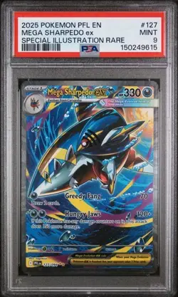 2025 POKEMON PFL EN-PHANTASMAL FLAMES #127 MEGA SHARPEDO EX SIR PSA 9 - Image 1