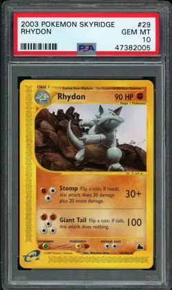 Pokemon Card Rhydon 29/144 Skyridge PSA 10 GEM MINT - Image 1