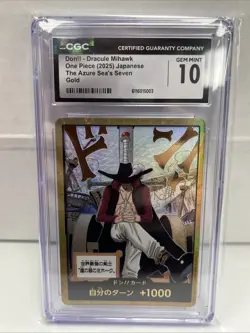 One Piece Card Gold Dracule Mihawk DON!! Card OP14 THE AZURE SEA'S SEVEN CGC 10 - Image 1