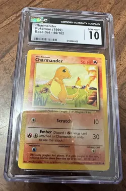 1999 WotC Pokemon Base Set 46/102 Charmander Unlimited CGC 10 Gem Mint - Image 1
