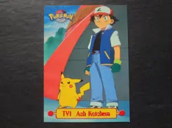 1999 Topps Pokemon #TV1 Ash Ketchum Green Logo Series 1 1st TV Animation - Image 1